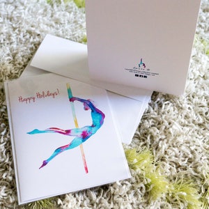 Tarjetas de felicitación - La dama con curvas - Arte de pole dance - Tarjeta de felicitación de pole dance con acuarela - Regalo de pole dance