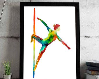 The equilibrist - Pole dance art - Pole dancing print watercolor painting - pole dance gift