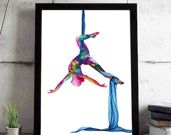 Aerial Silks Art Print: Colorful Watercolor Painting (Digital Download)