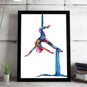 The silky lady - Printable art - Aerial yoga - Instant digital download watercolor painting - Aerialist gift - Aerial silks art