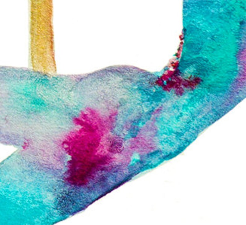 May include: Abstract watercolor painting with a flowing design in shades of teal, turquoise, magenta, and gold. The artwork features soft, blended colors and a textured appearance against a white background.