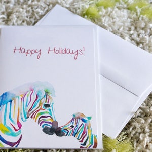 Biglietti di auguri - Biglietto di auguri di compleanno Zebras - Biglietto di benvenuto per neonati - Biglietto di auguri per baby shower dipinto ad acquerello - Regalo per cuccioli di animali