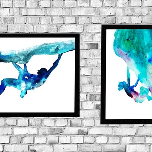 Duo Rock climbing SET- Fine Art  Print rock climbing watercolor painting - Climber gift - extreme sport art - Bouldering painting - Set of 2
