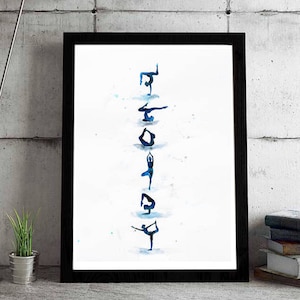The blue practice - Fine Art  Print yoga watercolor painting - Yoga gift