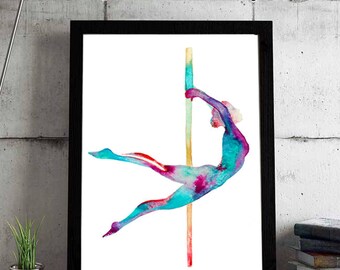The curvy lady - Pole dance art - Pole dancing print watercolor painting - pole dance gift