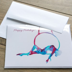 Wenskaarten-De balancerende dame-Lyra-kunst - Hoop lyra wenskaart aquarel schilderen - Hoepel yoga cadeau