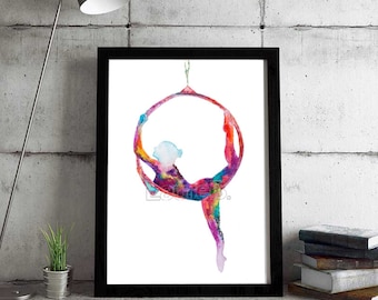 The hoop lady - Hoop Yoga Watercolor Print: Colorful Aerialist Art (Digital Download)
