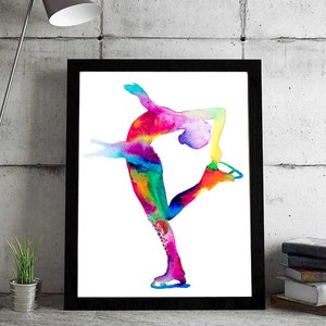The lady on ice - Ice skater watercolor painting - figure skating gift - Dance ice skating watercolor