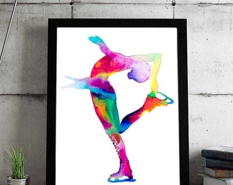 The lady on ice - Ice skater watercolor painting - figure skating gift - Dance ice skating watercolor
