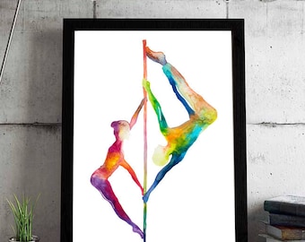 Symmetric love - Pole dance art - Pole dancing print watercolor painting