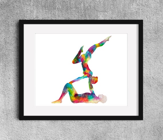 The Balance Acroyoga Fine Art Print Watercolor Painting Yoga Gift