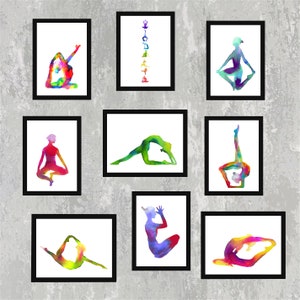 Yoga poses art SET of 9- Fine Art  Print yoga watercolor painting - Yoga gift - Yoga art 5x7 painting set - Gift for yogi