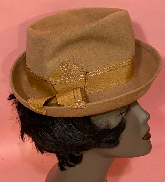 Vintage 1940’s-50’s Women’s Tan Beige Fedora Hat … - image 6