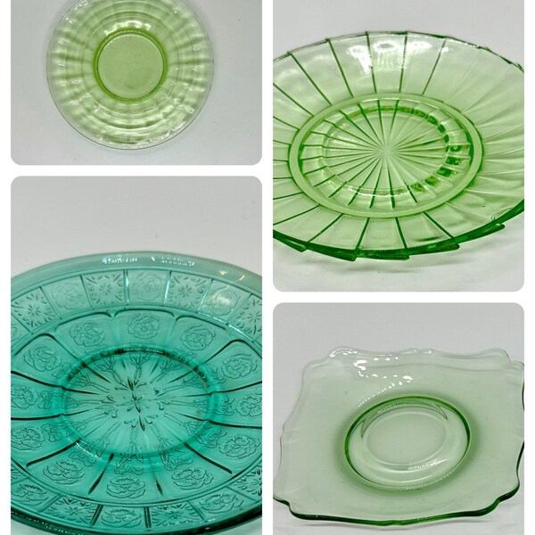 Vtg.  Depression-Ware Green Glass Saucers: Sierra Pinwheel, Anchor Hocking Block Optic, Jeanette Ultra Marine Teal Doric & Pansey Pick One!