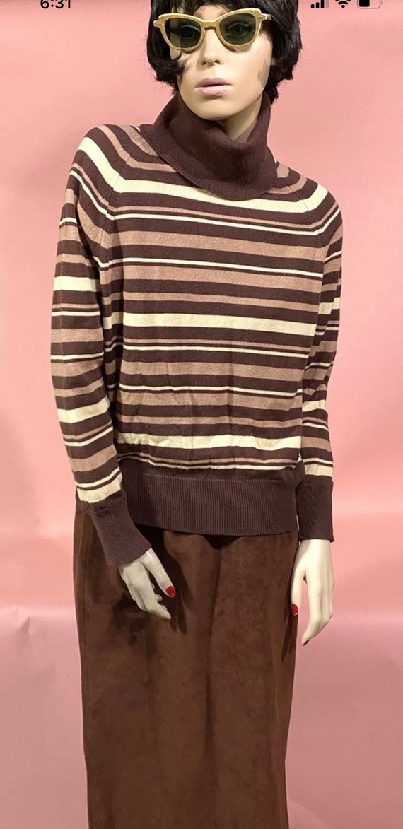 Vintage 1960’s Striped Turtleneck Shirt Top By Sw… - image 2