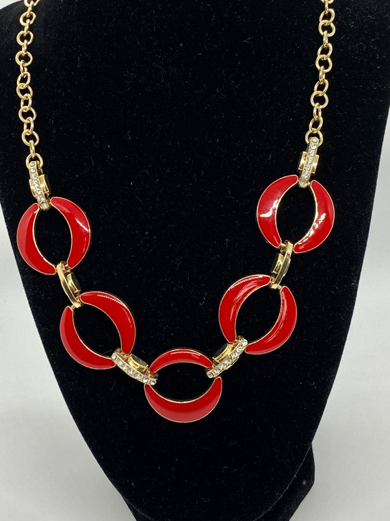Vintage 1990’s Red Enamel & Gold Tone Necklace - image 4
