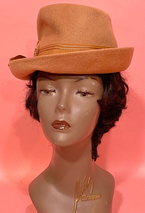 Vintage 1940’s-50’s Women’s Tan Beige Fedora Hat … - image 10