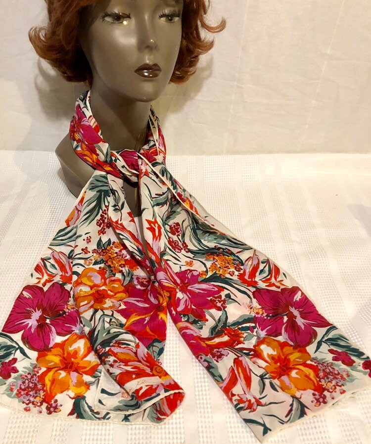 Vintage ANNE KLEIN for VERA Silk Scarf-Floral | Etsy