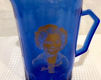 Vintage Cobalt Blue Glass Shirley Temple Milk Pitcher