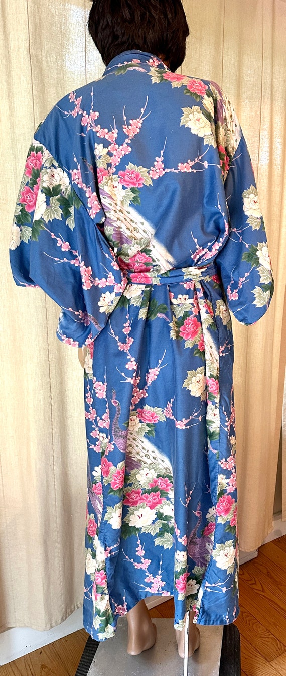 Vintage 1960’s Colorful Floral Kimono in Light Bl… - image 8