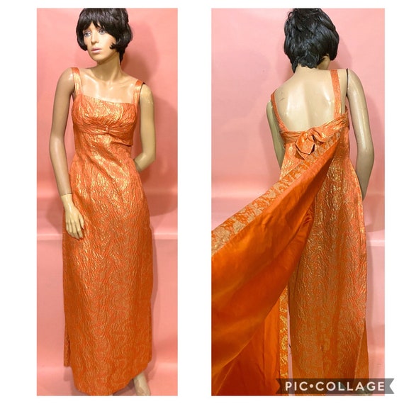 Vintage Women’s Orange (Peach) Brocade Maxi Dress