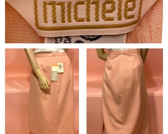 Vintage 70’s-80’s Women’s Wool Skirt MICHELE PALE PINK Pencil Womens Size Large Beautiful Subtle Pink Color!