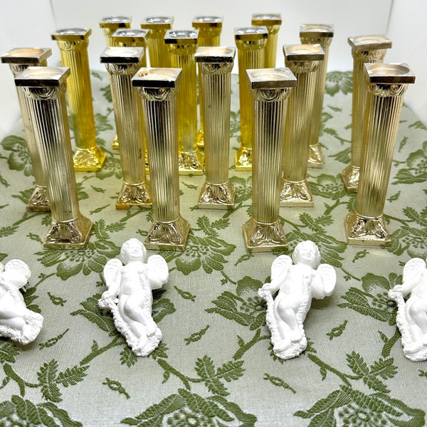 Lot of 18 Vintage Cake Topper Gold & Silver Greek Columns and 4 Putti’s Made in Hong Kong