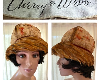 Vintage 1950’s Women’s FEATHER Cloche Hat By Cherry & Webb Sz.7.5 23” Gorgeous!