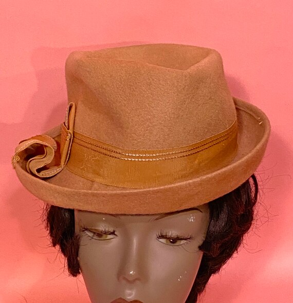 Vintage 1940’s-50’s Women’s Tan Beige Fedora Hat … - image 3