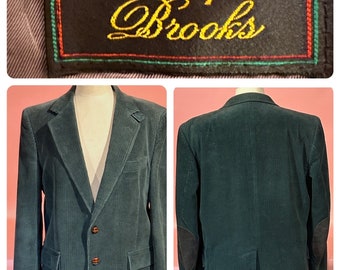 Vintage 1980’s CHRISTOPHER BROOKS Dark Green Corduroy Blazer Jacket w/ Suede Elbow Patches 42