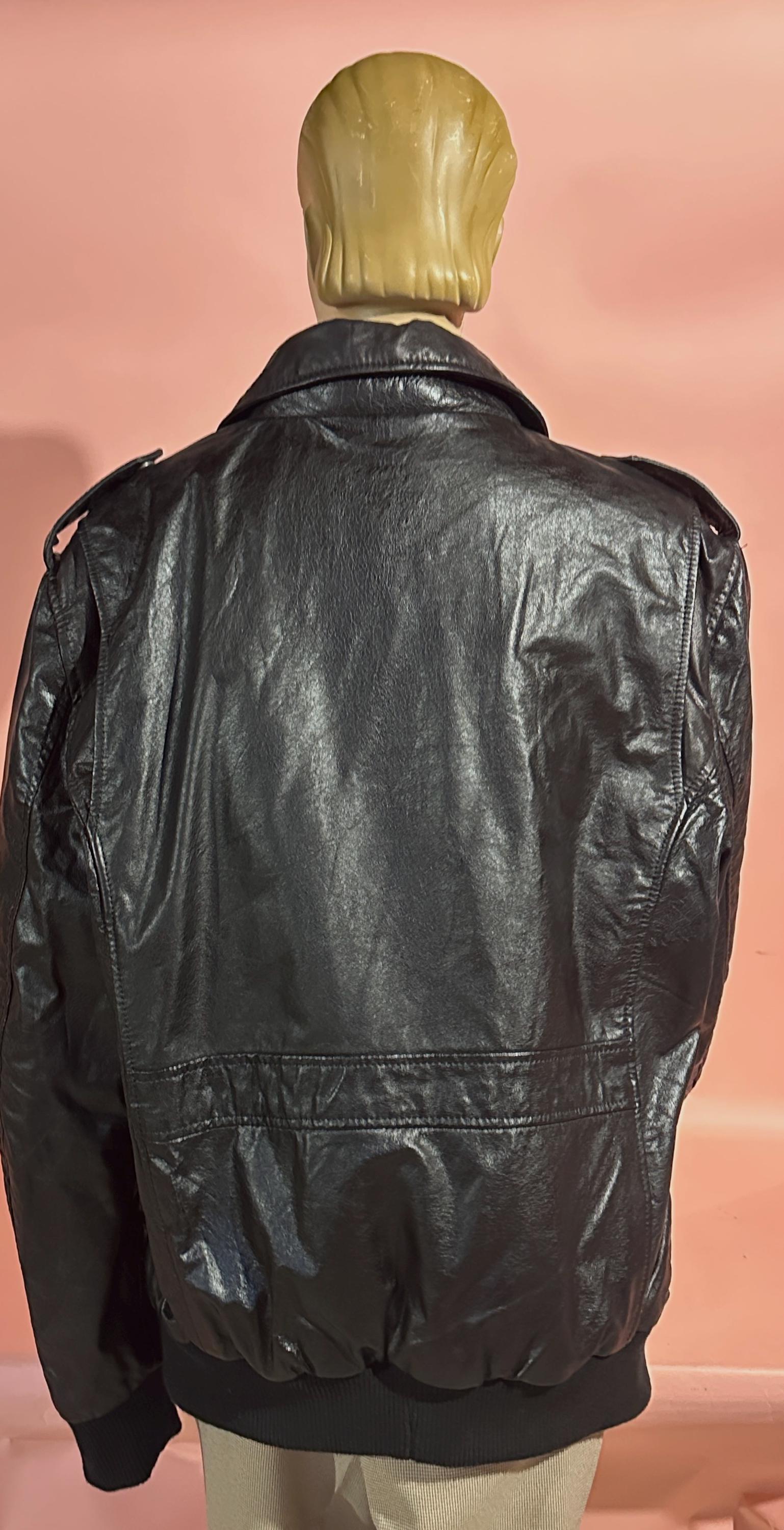 Vintage Italian Leather Jacket, Men's Black Bomber Style, Chest 50