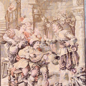 Antique/Vintage Tapestry of LA BONNE CHANSON Musical French Country Scene Made in France Inspired by the French Poet Verlaine-Music by Faure