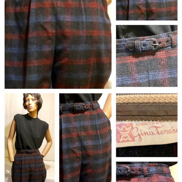 Vintage 1950's Women's Plaid Pleated Capri Pants-Side Zipper in Pocket-Pleated w/Matching Belt-Beautiful Soft Wool-A Great Silhouette & Styl