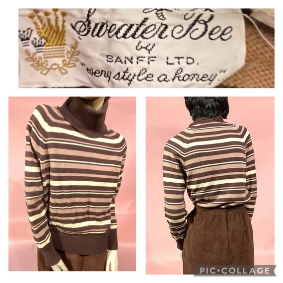 Vintage 1960’s Striped Turtleneck Shirt Top By Sw… - image 1