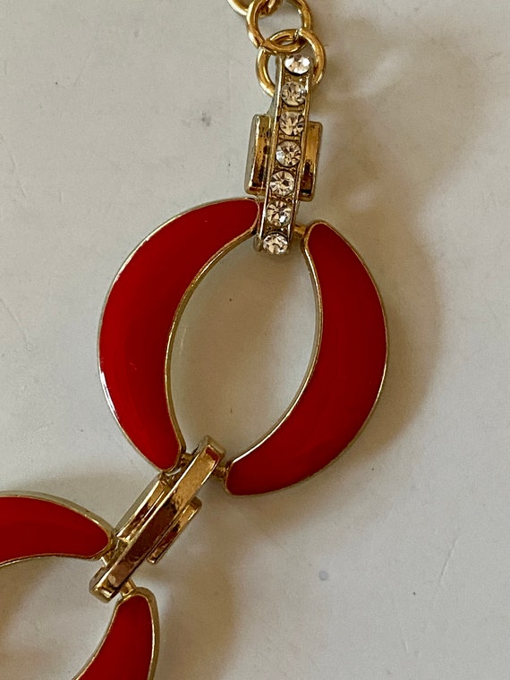 Vintage 1990’s Red Enamel & Gold Tone Necklace - image 5