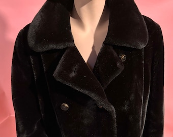 Vintage 1960s Borgazia Faux Fur Coat, Dark Brown Double Breasted
