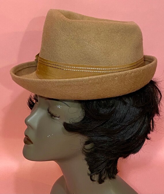 Vintage 1940’s-50’s Women’s Tan Beige Fedora Hat … - image 5