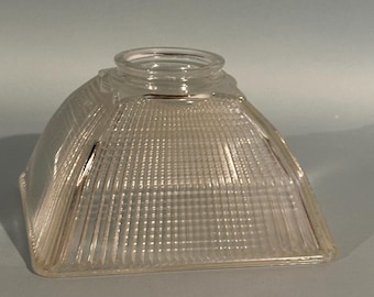 Vintage Holophane Square Clear Glass Lamp Shade Deco Industrial Lighting Retro