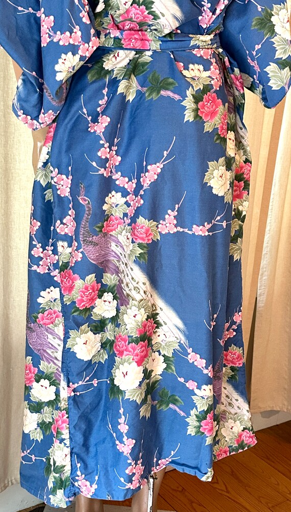 Vintage 1960’s Colorful Floral Kimono in Light Bl… - image 9