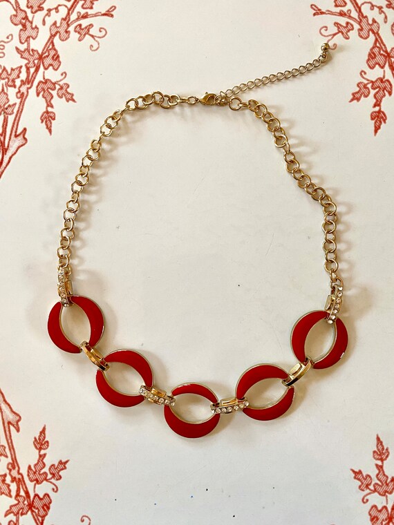 Vintage 1990’s Red Enamel & Gold Tone Necklace - image 6