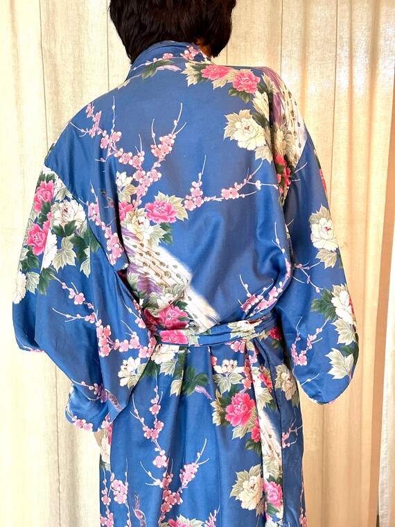 Vintage 1960’s Colorful Floral Kimono in Light Bl… - image 10
