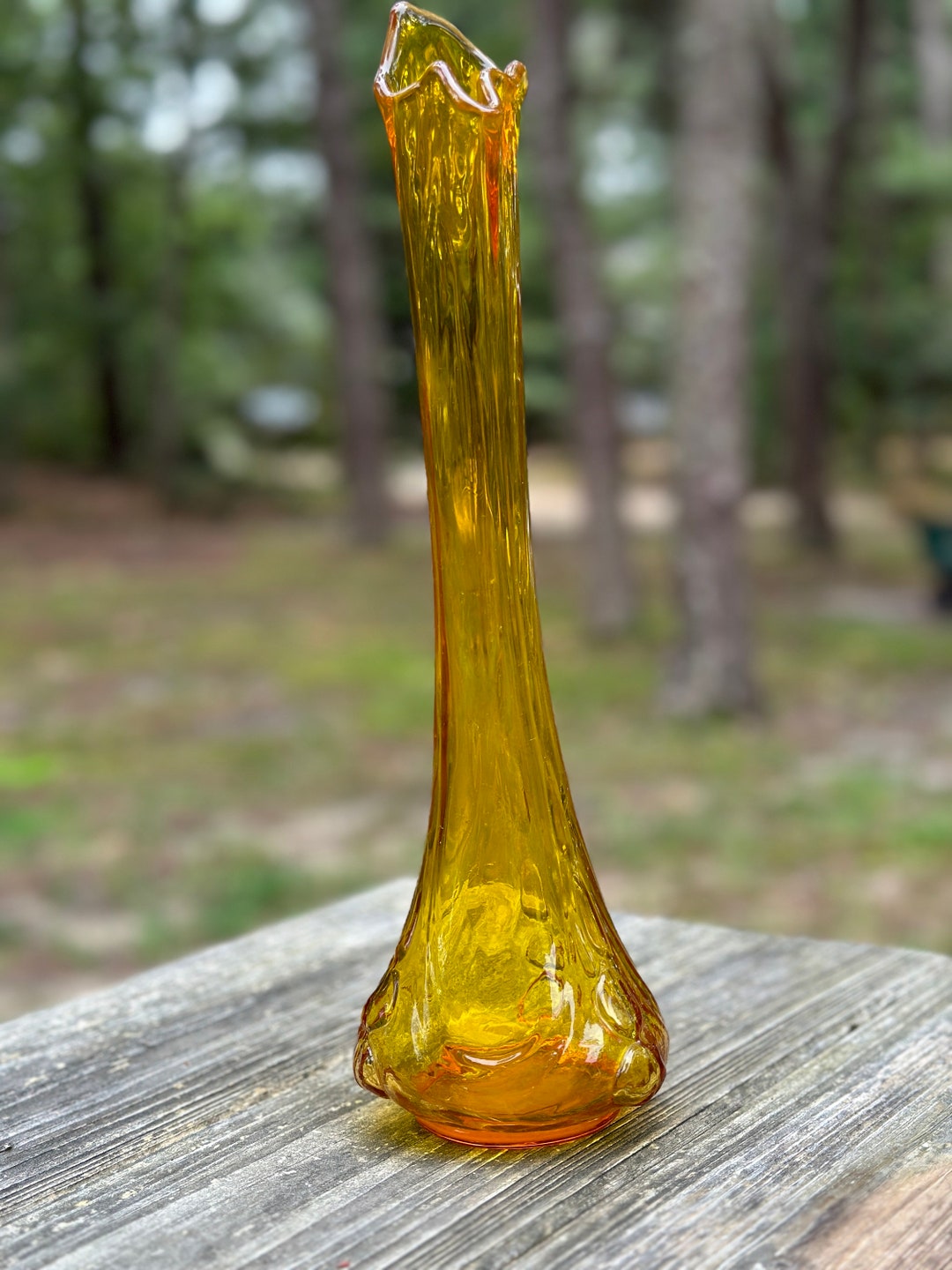 Vintage Kanawha Swung Vase Mid Century Modern Amber 13 3/4 High W/3 Seams Coming From Base With