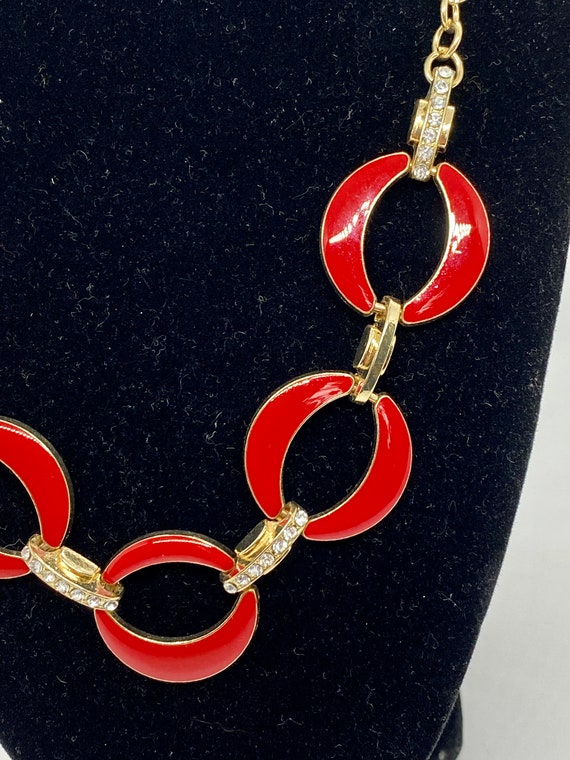 Vintage 1990’s Red Enamel & Gold Tone Necklace - image 3