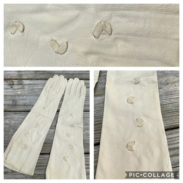 Vintage 1950’s Creamy White Kid Skin 15” Long Gloves w/ Laced Details-Never Worn In the Original Packaging New/Old Made in France