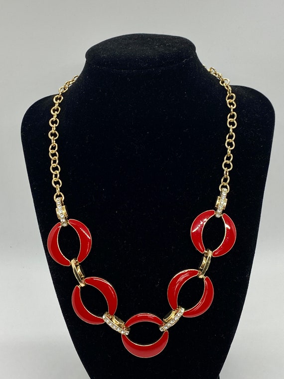 Vintage 1990’s Red Enamel & Gold Tone Necklace - image 7