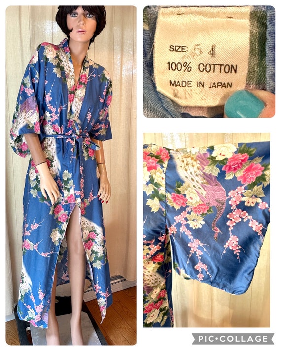 Vintage 1960’s Colorful Floral Kimono in Light Bl… - image 1