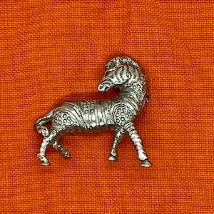 Vintage Pewter Zebra Brooch Pin with Red Eyes