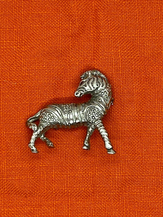 Vintage Pewter Zebra Brooch Pin with Red Eyes