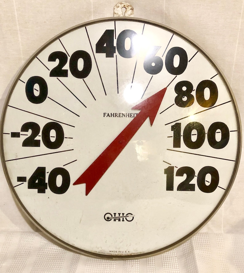 Glass The OHIO THERMOMETER Co Metal Frame Vintage Curved Glass-1950/'s Original 18\u201d Jumbo Dial SHEPLERS