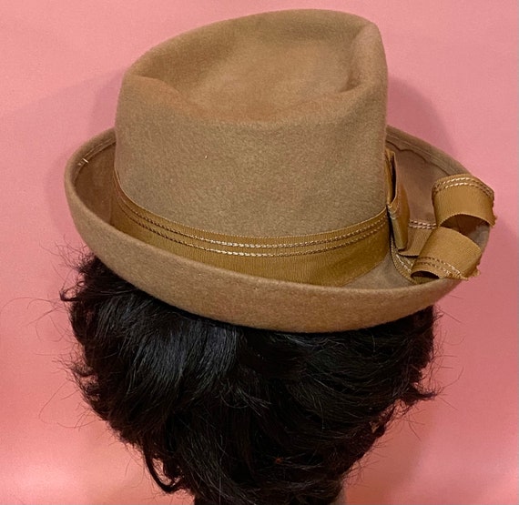 Vintage 1940’s-50’s Women’s Tan Beige Fedora Hat … - image 4